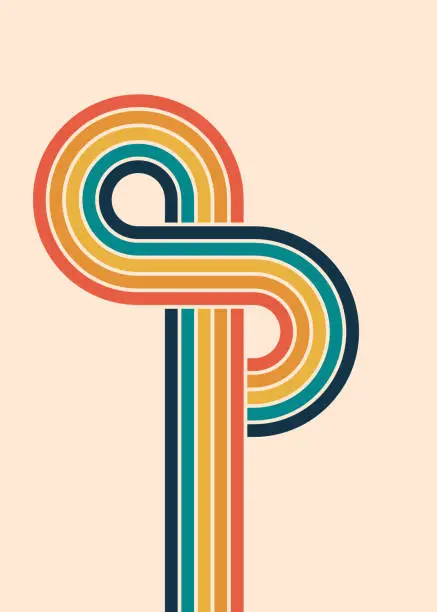 Vector illustration of Retro stripes ampersand. Vintage 70s colorful lines background. Old fashioned cover poster.
