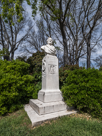 Venice, Italy - April 27, 2023: High resolution. Monument for the German composer Richard Wagner (1813-1883) in the Biennale Park in East Venice.