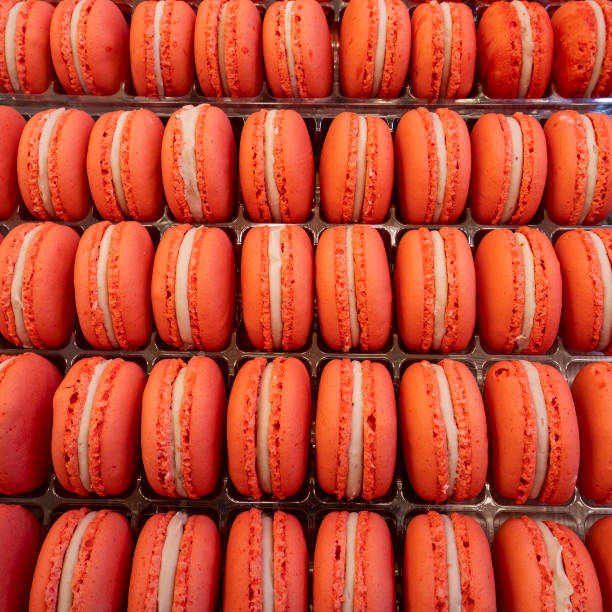 istock Strawberry Macarons on a Market Stall 1489667067