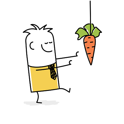 Stick figure, incentive, reward or bonus to motivate employee. Doodle style. Vector illustration.