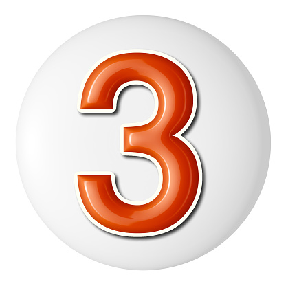set of orange 3d numbers on white circle, 3d rendering, three