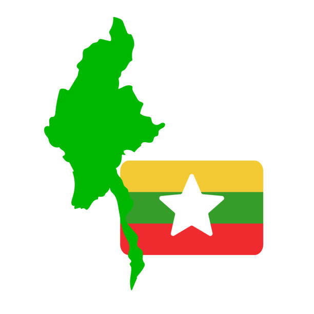 Myanmar map and Myanmar flag. Vector. Myanmar map and Myanmar flag. Editable vector. myanmar flag asia world map stock illustrations