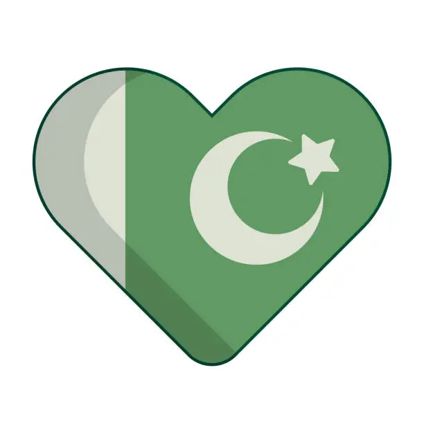 Vector illustration of Heart-shaped Pakistani flag icon. Pakistani patriotism. Vector.