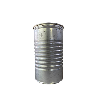 Stainless steel cans on a white background