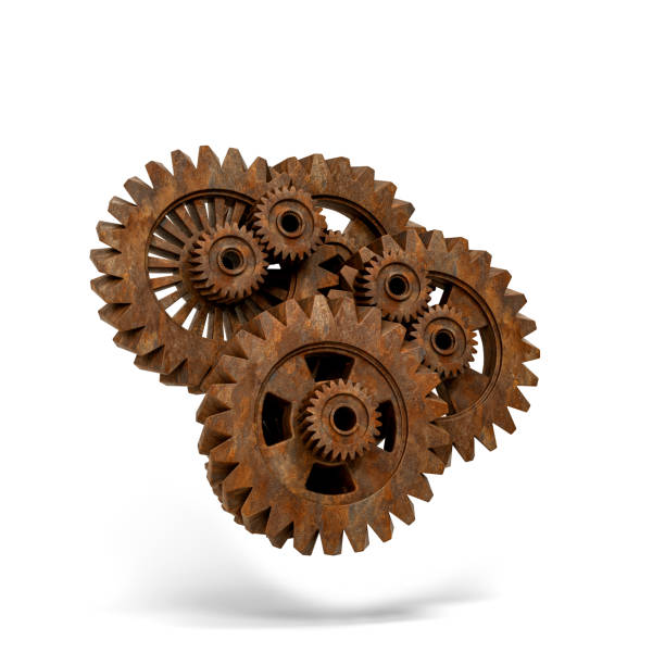 istock Old vintage frame from rusty gears isolated on white background. 3d illustration . 1489672095