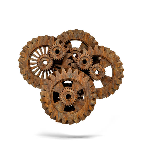 istock Old vintage frame from rusty gears isolated on white background. 3d illustration . 1489672104