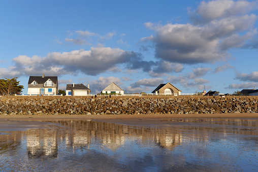 Beach and riprap of Jullouville in the Cotentin coast