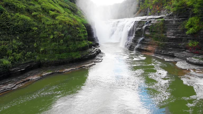 Aerial Pull Back at Upper Falls in Letchworth State Park