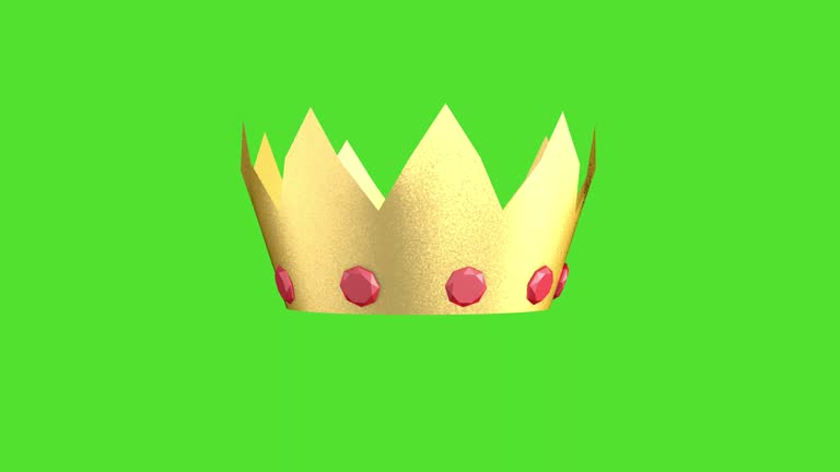 Golden crown with gems on a green screen. 3D looped animation.