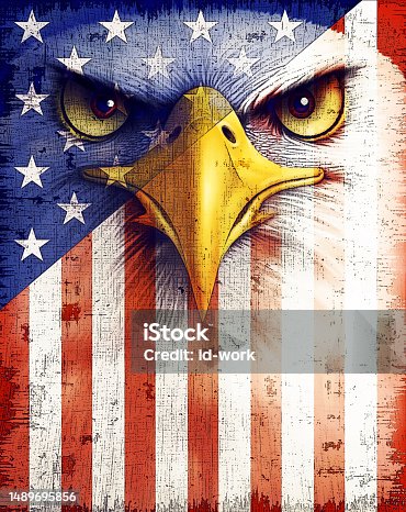 istock Bald eagle with USA flag 1489695856