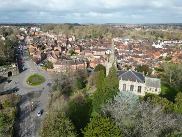 St Nicholas Church Warwick market town, Warwickshire UK Drone, Aerial,