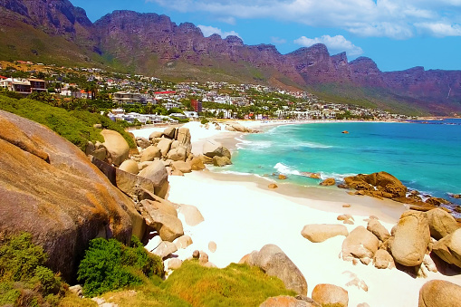 Fish Hoek residential neighborhood viewed from the top of mountain in Cape Town