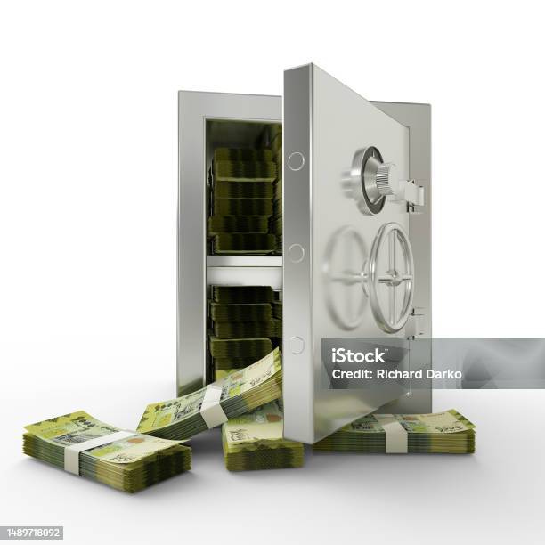 Bundles Of Papua New Guinean Kina In Steel Safe Box 3d Rendering Of Stacks Of Money Inside Metallic Vault Isolated On White Background Financial Protection Concept Financial Safety Stock Photo - Download Image Now
