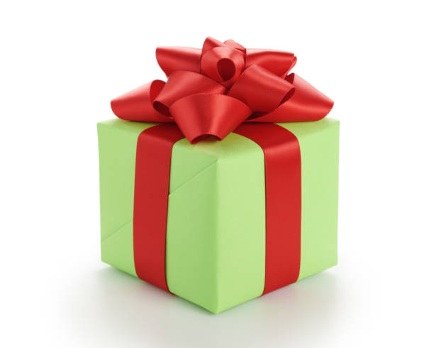 istock small green gift box with red ribbon bow isolated on white 1489718728