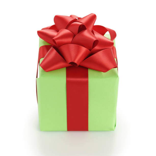istock small green gift box with red ribbon bow isolated on white 1489719312