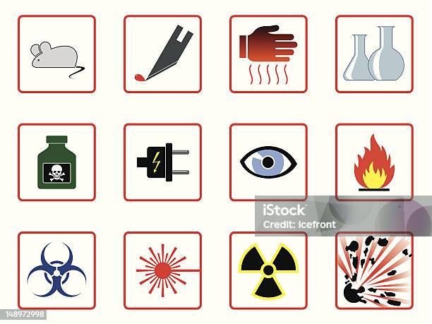Лабораторные Показатели Безопасности Символы — стоковая векторная графика и другие изображения на тему Безопасность - Безопасность, Векторная графика, Взрывающийся