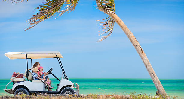 istock Golf cart at tropical beach 148973120