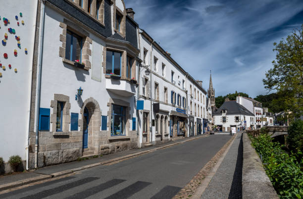 Street In Medieval Village And Artist Enclave Pont Aven At Finistere River Aven In Brittany, France stock photo