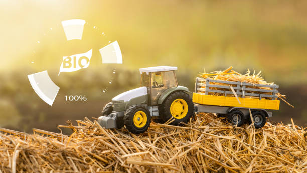 istock Toy agricultural tractor with BIO symbol. 1489741126