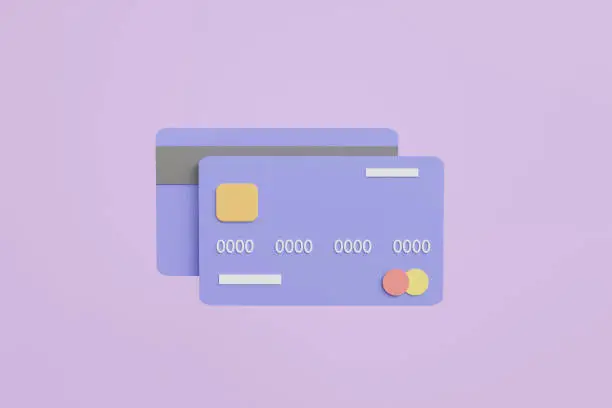 3D credit card icon on isolate purple background.Shopping online and paying by credit card.Payment concept for online shopping, business and finance,banking.3D rendering