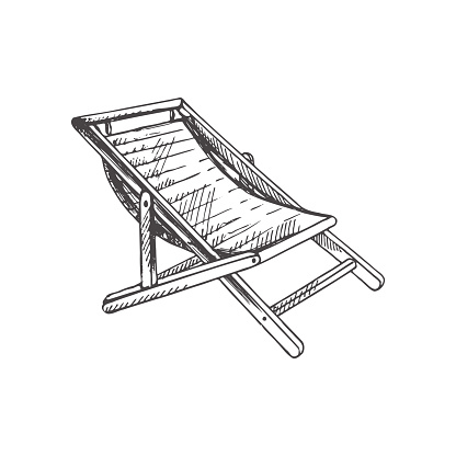 Hand drawn  sketch of beach chair. Vintage vector illustration isolated on white background. Doodle drawing.