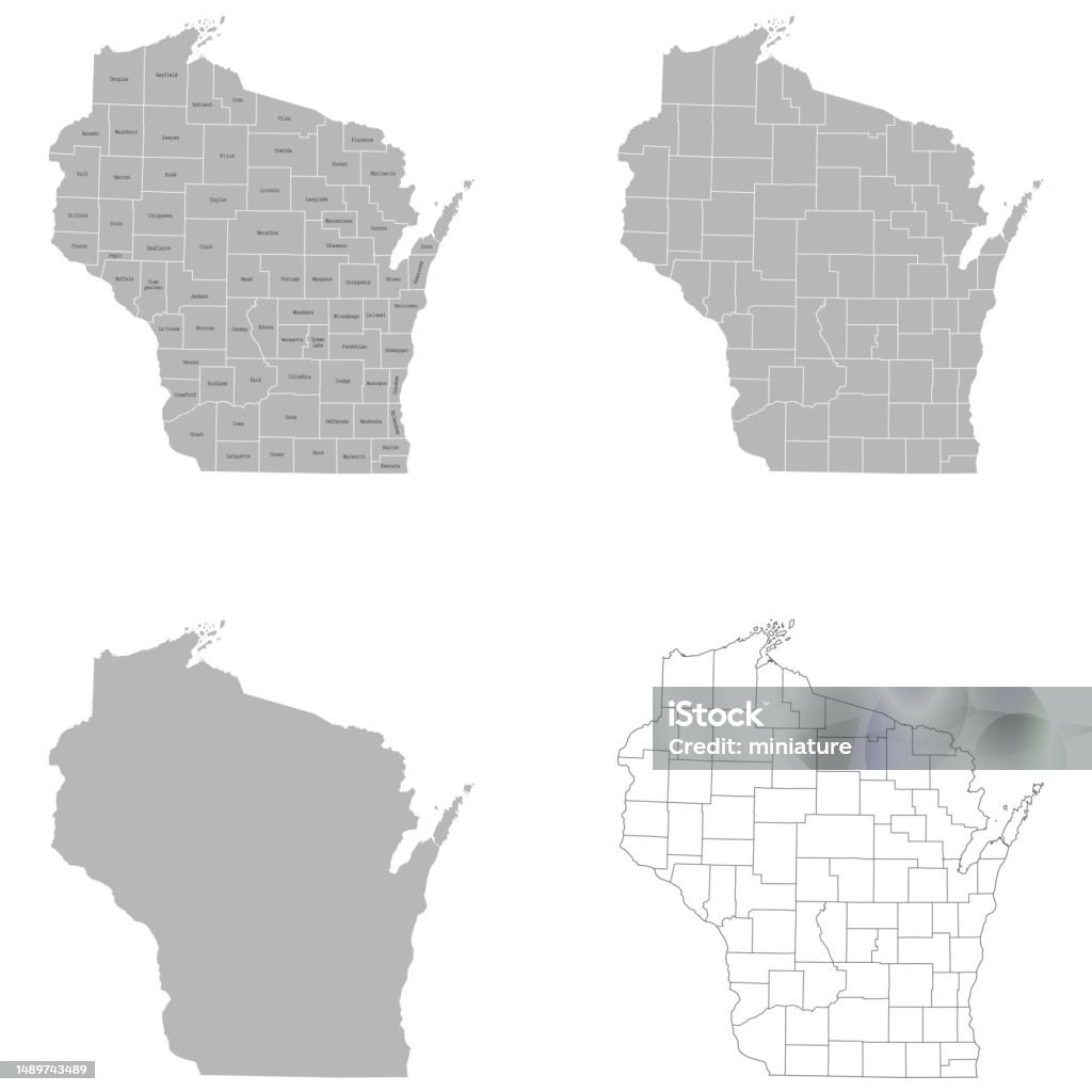 Wisconsin Map Basic Wisconsin Map Stock Illustration - Download Image Now - Abstract ...