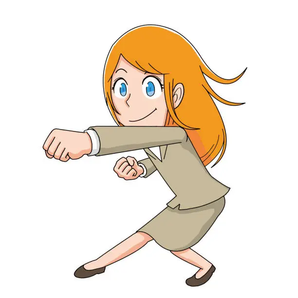 Vector illustration of business woman punching