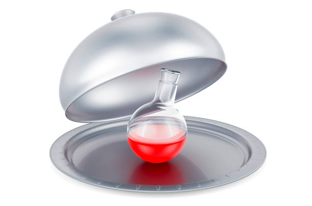 istock Restaurant cloche with chemical flask, 3D rendering 1489759824