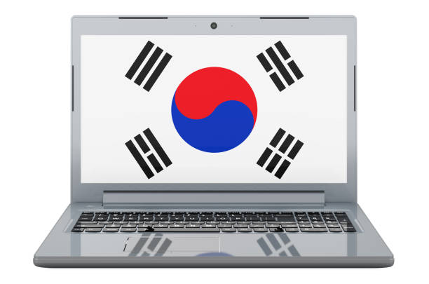 South Korean flag on laptop screen. 3D illustration isolated on white background