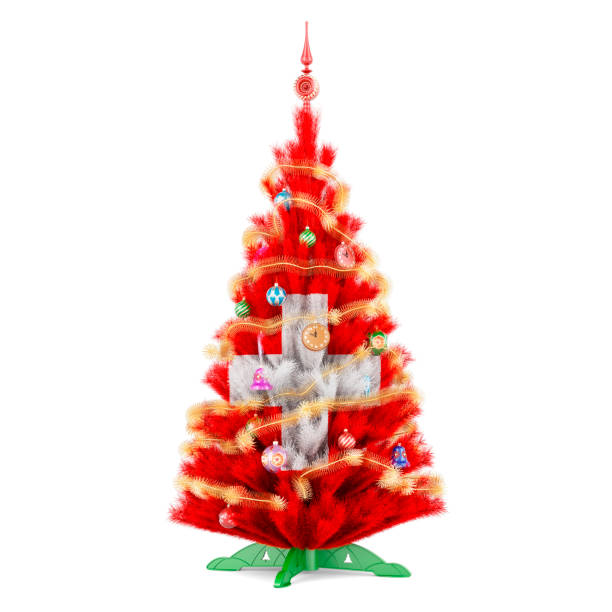 istock Swiss flag painted on the Christmas tree, 3D rendering 1489760352