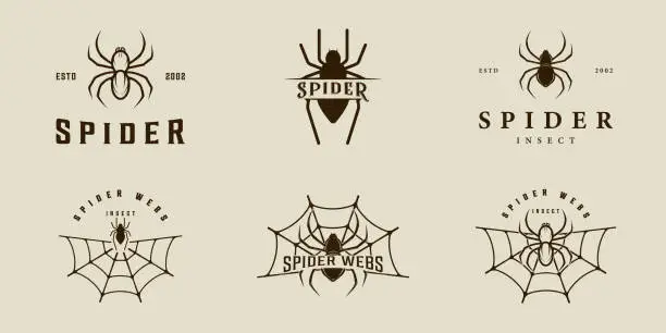 Vector illustration of set of silhouette spider  vintage vector illustration template icon graphic design. bundle collection of various insect arthropod sign or symbol with retro style