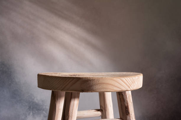 istock Mock up for product display with wooden stool 1489769151