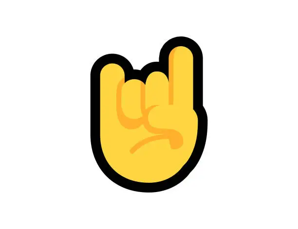 Vector illustration of Sign of the horns vector icon on a white background. Rock n roll hand emoji illustration. Isolated hand emoji vector emoticon