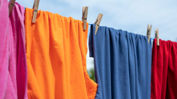istock Clothes hanging to dry on a laundry line 1489780431