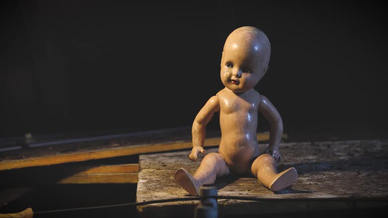 Antique Baby Doll Under Creep Light in Attic