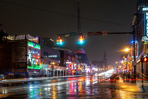 Nashville, Tennessee, December 6, 2022: Broadway on a rainy night.