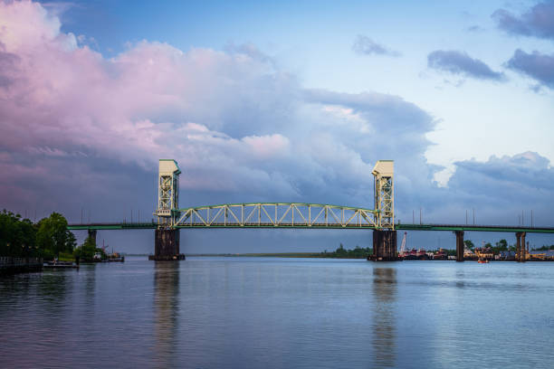 Wilmington, North Carolina, USA with \nCape Fear Memorial Bridge at dawn.
