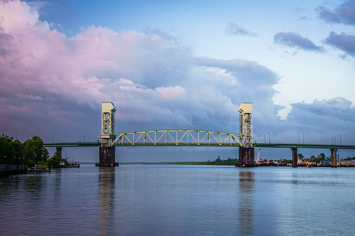 Wilmington, North Carolina, USA with 
Cape Fear Memorial Bridge at dawn.