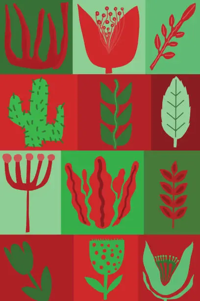 Vector illustration of Green and red collection of plants