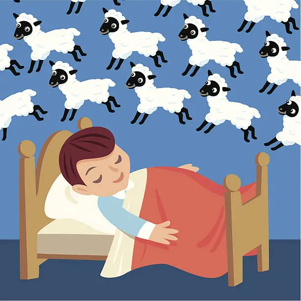 Vector illustration of Counting Sheep