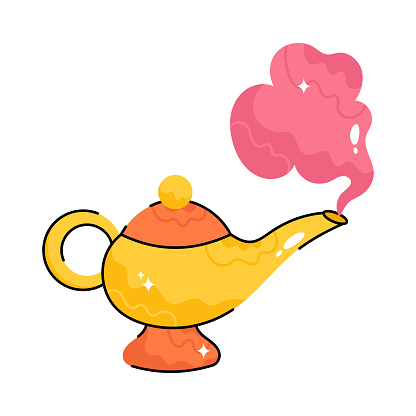 Magic lamp doodle vector outline icon. EPS 10 file