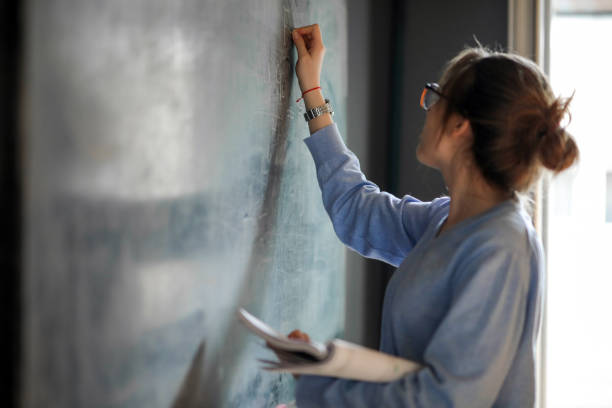 istock Young Female Student Studying At Blackboard, Education, Back To School, Exam Preparations 1489807082