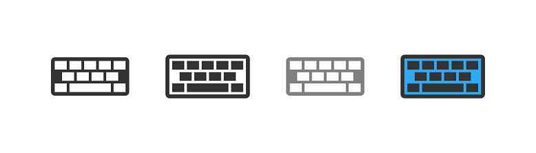 Keyboard icon on light background. Smartphone keypad symbol. Wireless modern PC keyboard, laptop, ui, qwerty, enter, esc buttons. Flat and colored style. Flat design. Vector illustration