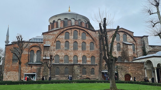 Istanbul, Türkiye – January 12, 2023: Façade of Hagia Irene in Istanbul.