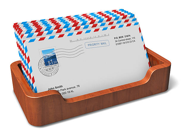 istock Wooden office desktop box with letters 148980978