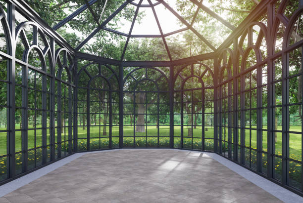Modern classical style transparent house empty room interior with nature view 3d render
