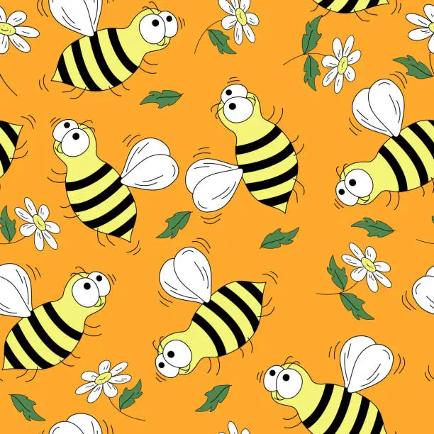Vector illustration of A bee and  flower pattern.1