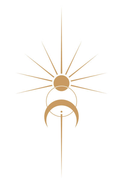 illustrazioni stock, clip art, cartoni animati e icone di tendenza di sole e luna vintage line art clipart. tatuaggio del logo wicca outline. geometria sacra mistica, magica dea pagana wiccan e simboli di dio. illustrazione del segno vettoriale isolato vecchio sfondo retrò - satellite planetario