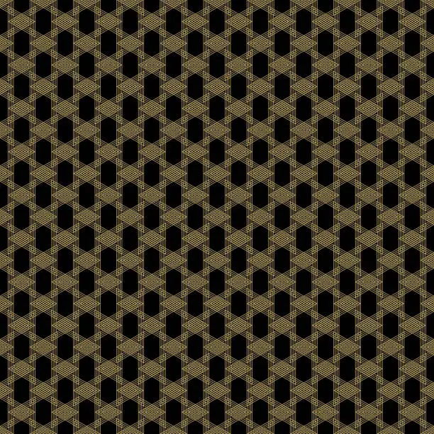 Vector illustration of Abstract geometric pattern with lines. Gold and black seamless ornament. Endless golden background. Vector.