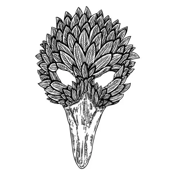 Vector illustration of Venetian carnival bird face mask for party decoration or masquerade , hand drawing. Vector.